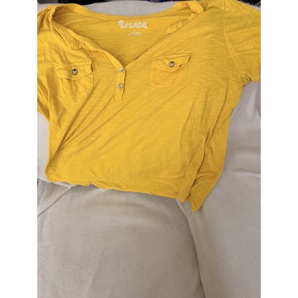 SPLASH brand, Size 3X, Mustard Yellow Henley Top with 2 chest pockets